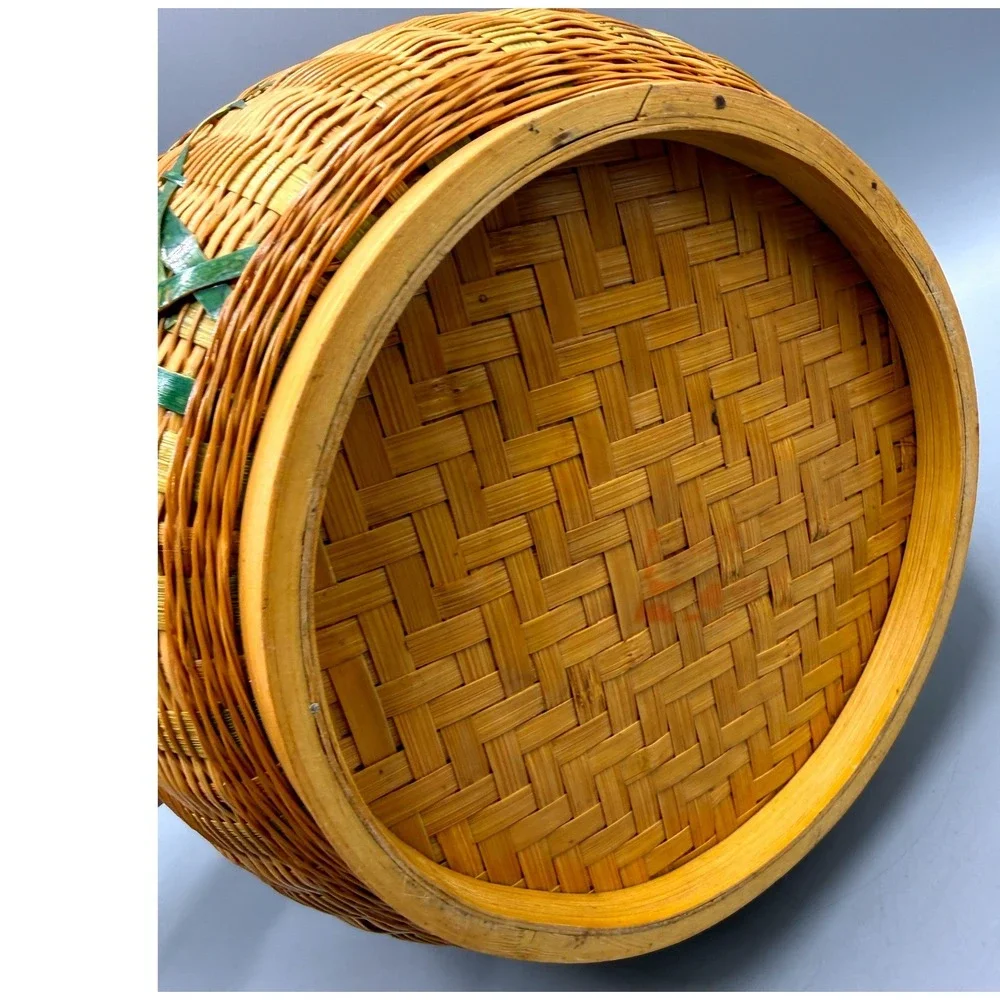 Vintage Wicker Ice Bucket Bird Bamboo Rattan Insulated MCM Tiki Barware 7.5in
